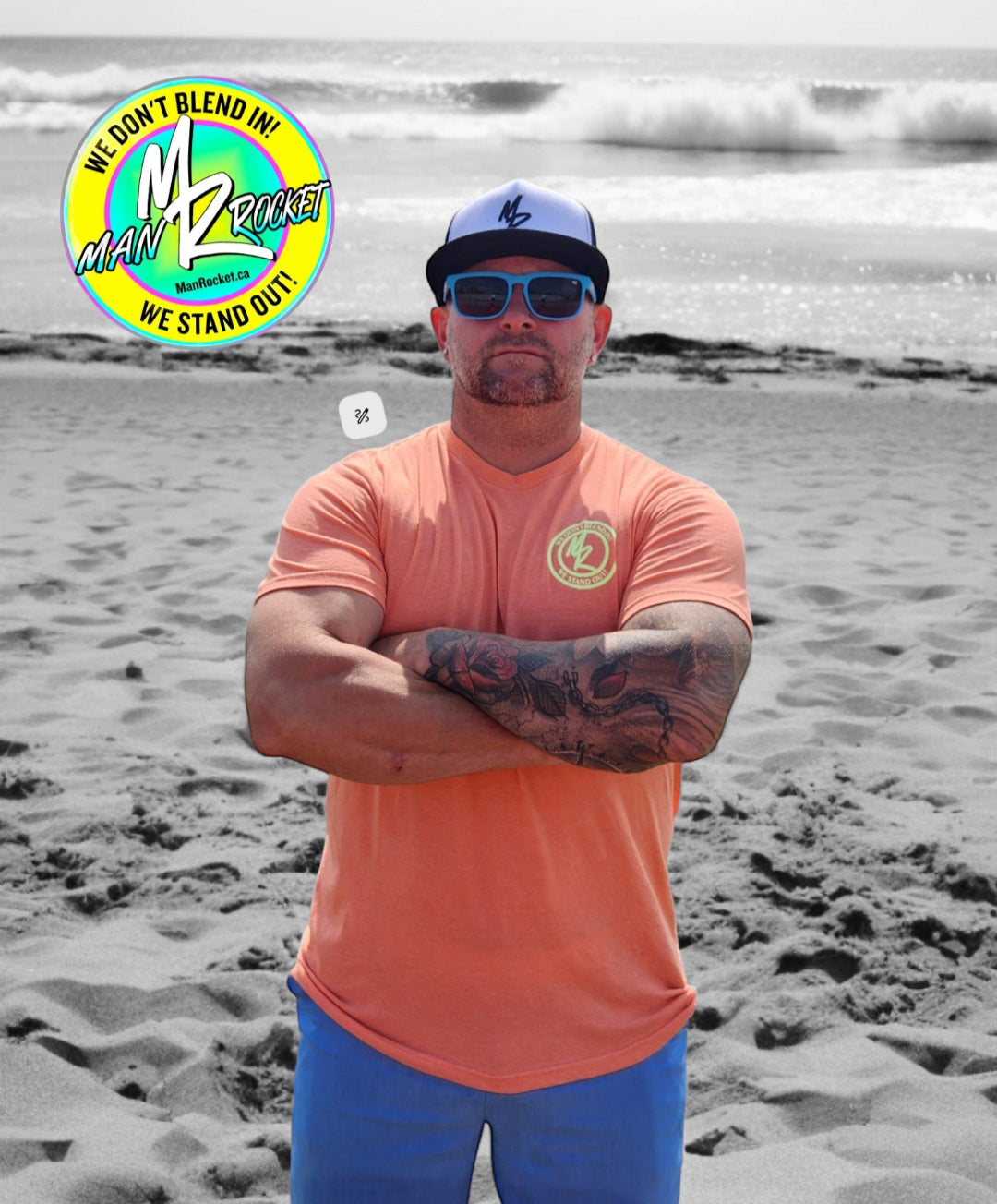 Fitted Heather Orange Tee With Neon Yellow Logo