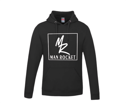 Comfortable Black Hoodie With Man Rocket Chest Logo